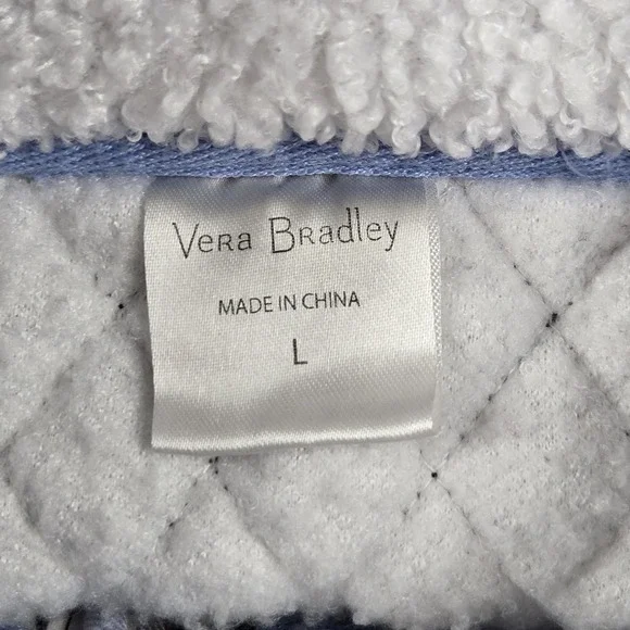 Vera Bradley Teddy Fleece Sweater Womens L White Quarter‎ Zip Plaid Quilted Top - Picture 6 of 12